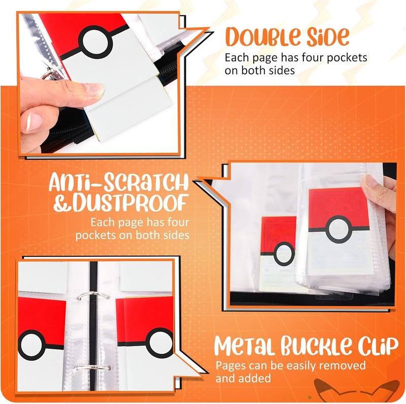 Easyfun Card Binder 4 Pocket, Trading Card Holder Fits 400 Cards With 50 Removable Sleeves, Portable Collection Card Ablum, Game Card Case book With Zipper for Gift, Red - Image 5
